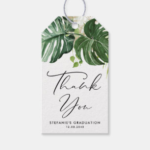 Etiqueta Para Presente Watercolor Monstera Greenery Graduação Obrigado