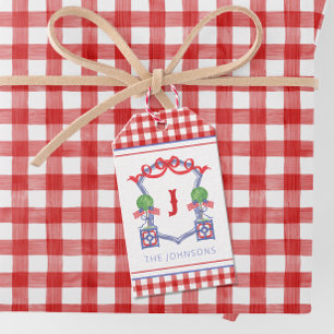 Etiqueta Para Presente Watercolor Patriotic American Flag Topiary Crest