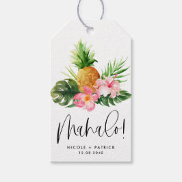 Etiqueta Para Presente Watercolor Pineapple and Hibiscus Mahalo Wedding