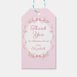 Etiqueta Para Presente Watercolor Pink Bow First Birthday Favor Tag