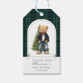 Etiqueta Para Presente  Watercolor preppy plaid teddy bear baby shower