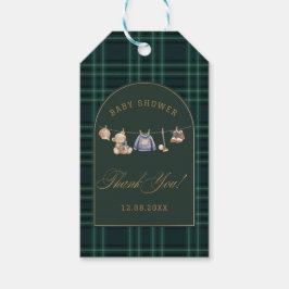 Etiqueta Para Presente Watercolor preppy plaid teddy bear baby shower