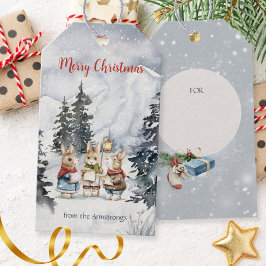 Etiqueta Para Presente Watercolor Rabbit Carolers Cottagecore Holiday