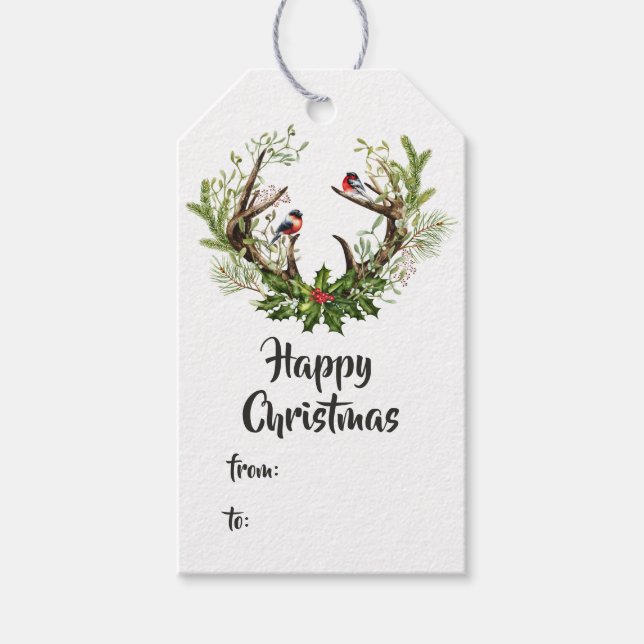 Etiqueta Para Presente Watercolor Rustic Reindeer Natal (Frente)