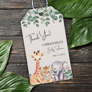 Etiqueta Para Presente Watercolor Safari Animais Chá de fraldas Obrigado