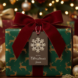 Etiqueta Para Presente Watercolor Snowflake Brown Natal Personalizado