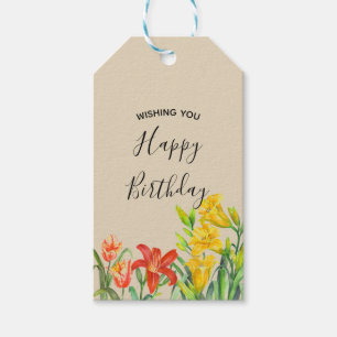 Etiqueta Para Presente Watercolor Summer Flowers Feliz Aniversário