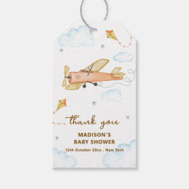 Etiqueta Para Presente Watercolor Vintage Aviator Airplane Baby Shower