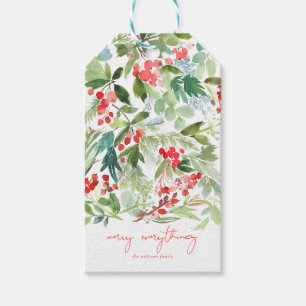 Etiqueta Para Presente Watercolor Winter Berries and Greenery