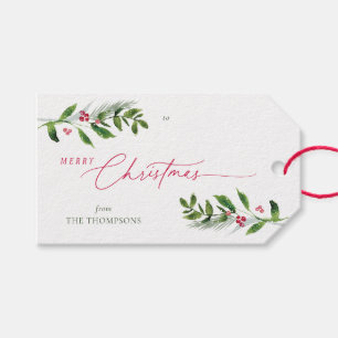 Etiqueta Para Presente Watercolor Winter Greenery Modern Christmas