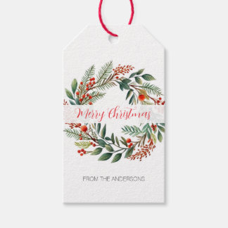 Etiqueta Para Presente Watercolor Wreath Personalized Christmas