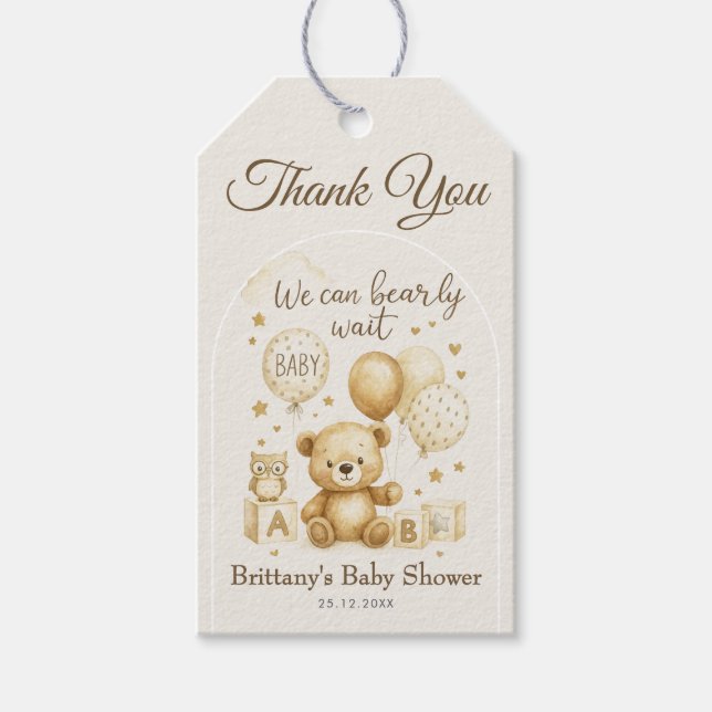 Etiqueta Para Presente We Can Bearly Wait Bear Baby Shower (Frente)
