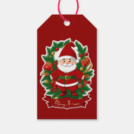 Etiqueta Para Presente Weihnachtsmann mit Tannenzweigen -