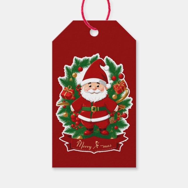Etiqueta Para Presente Weihnachtsmann mit Tannenzweigen -  (Frente)