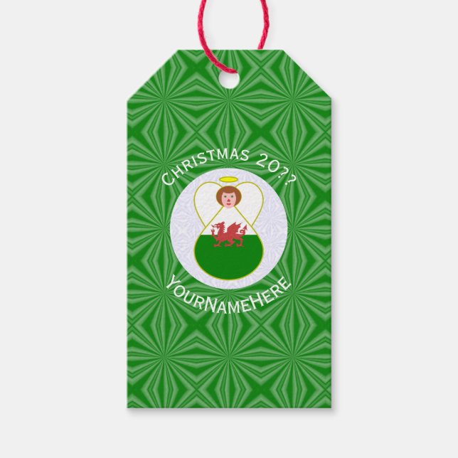 Etiqueta Para Presente Welsh Flag Christmas Angel Personalizado (Frente)