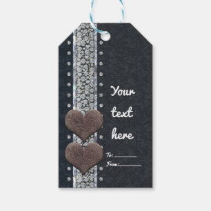 Etiqueta Para Presente Western Glam Black Leather & Diamantes Bling Favor