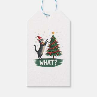 Etiqueta Para Presente What Funny Cat Pushing Christmas Tree Over Cat Xma