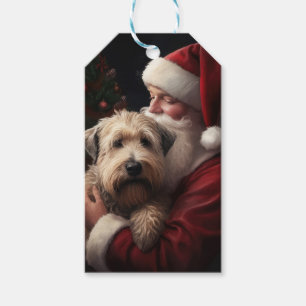 Etiqueta Para Presente Wheaton Terrier Com O Papai Noel Natal Festivo