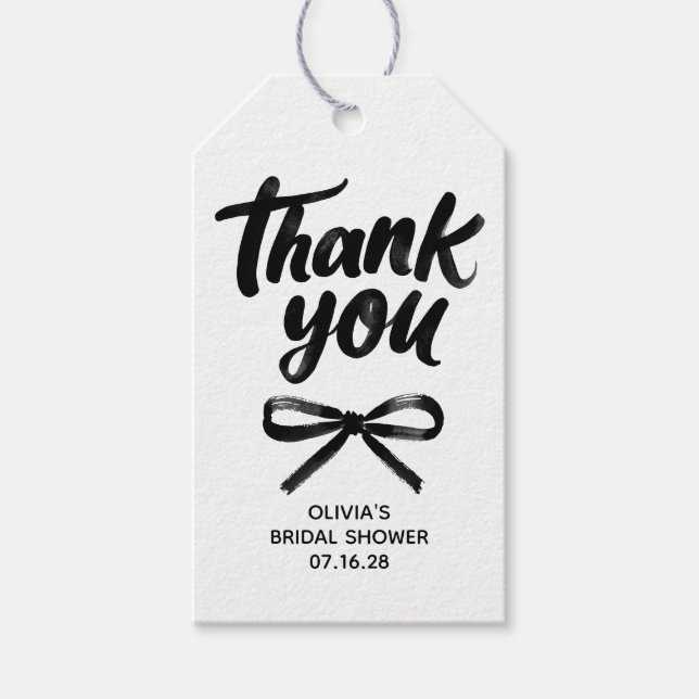 Etiqueta Para Presente Whimsical Black Bow Handwritten Bridal Thank You (Frente)