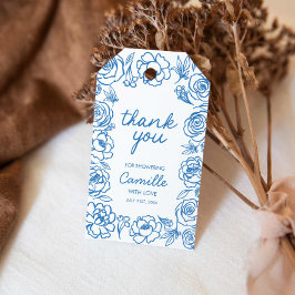 Etiqueta Para Presente Whimsical Blue Floral Obrigado Marca Favorável