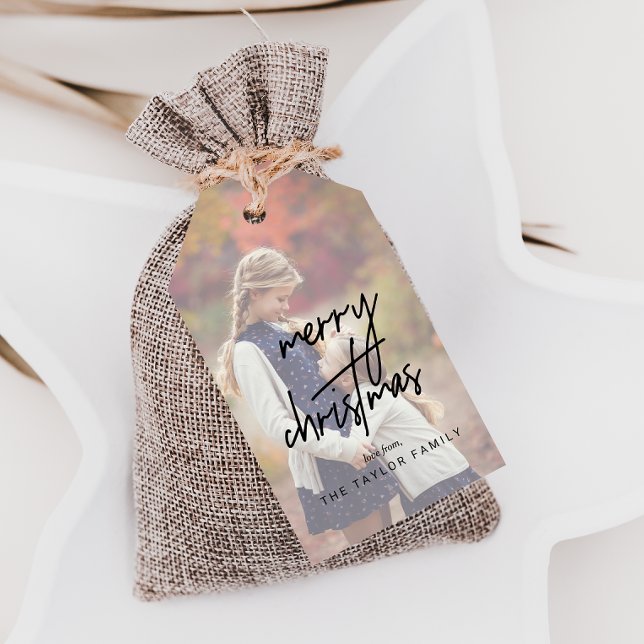 Etiqueta Para Presente Whimsical Calligraphy | Faded Photo Christmas Gift (Criador carregado)