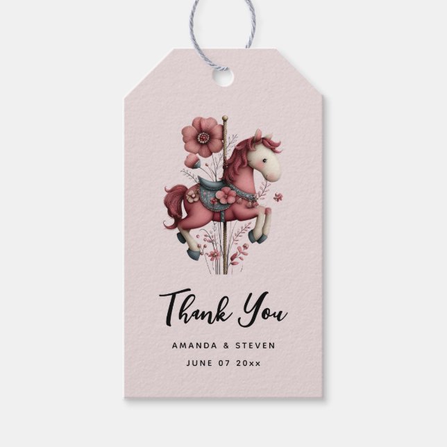 Etiqueta Para Presente Whimsical Carousel Horse Image Wedding (Frente)