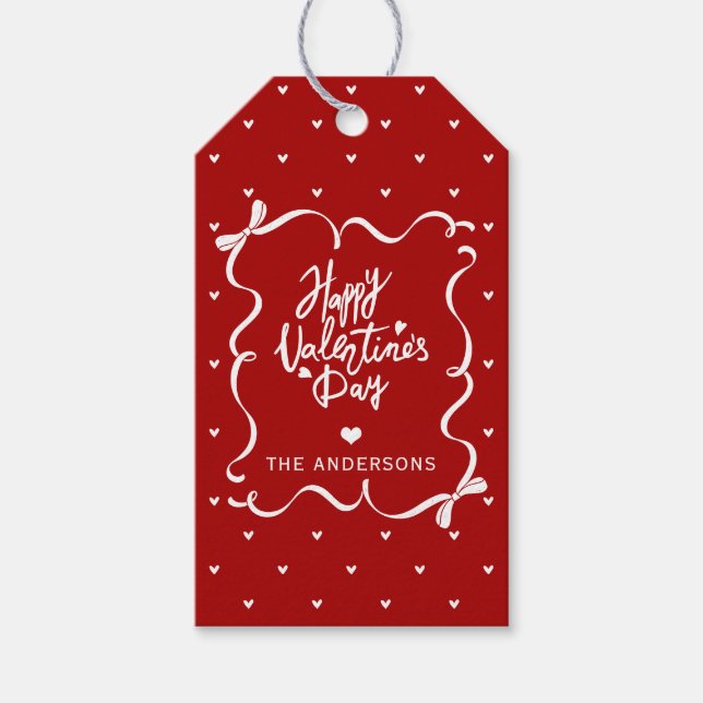 Etiqueta Para Presente Whimsical Hand Drawn Bow Happy Valentine's Day (Frente)