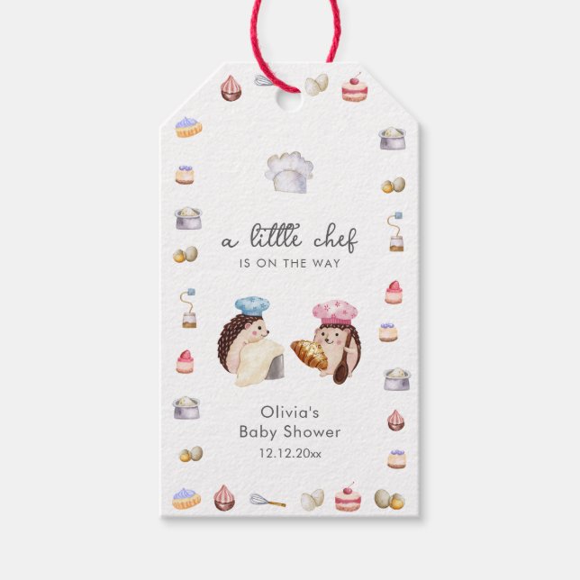 Etiqueta Para Presente Whimsical Hedgehog Little Chef Baker Baby Shower  (Frente)