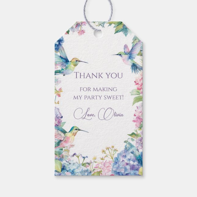 Etiqueta Para Presente Whimsical Hummingbirds with Hydrangeas (Frente)