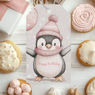 Etiqueta Para Presente Whimsical Penguin Birthday   Feliz aniversário