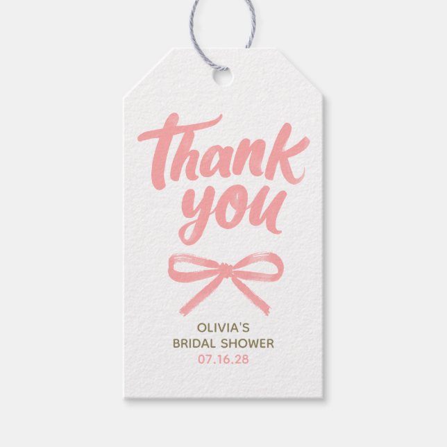 Etiqueta Para Presente Whimsical Pink Bow Handwritten Bridal Thank You (Frente)