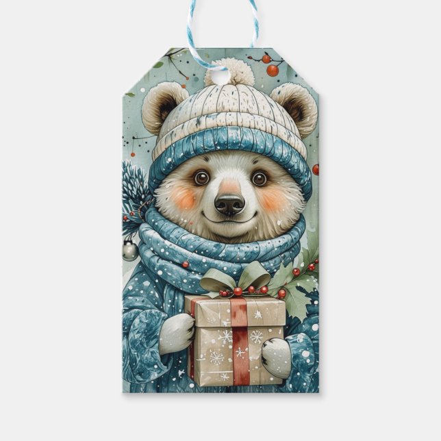 Etiqueta Para Presente Whimsical Polar Bear Christmas  (Frente)