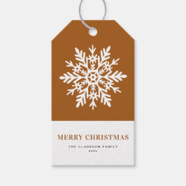 Etiqueta Para Presente Whimsical White Snowflake Burnt Orange Christmas