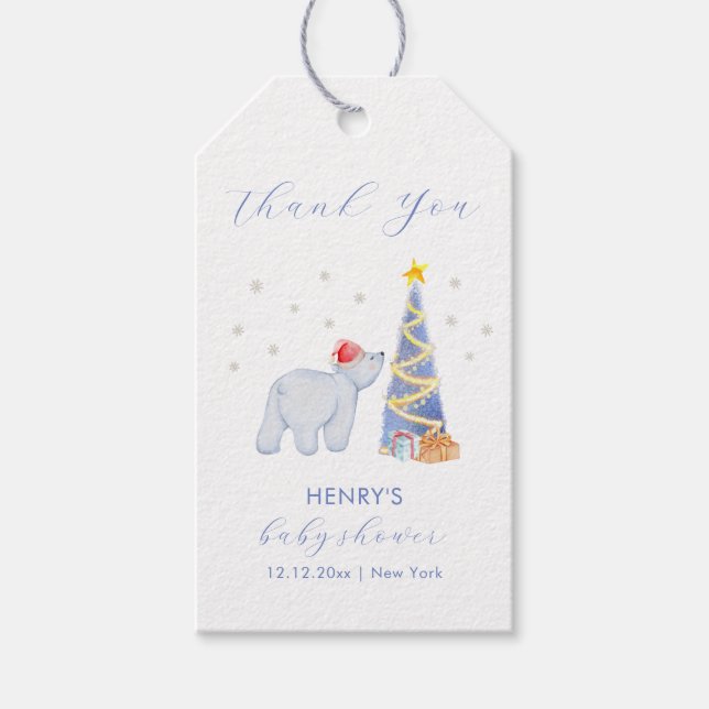 Etiqueta Para Presente Whimsical Winter Santa Polar Bear Baby Shower  (Frente)