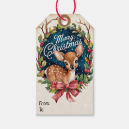 Etiqueta Para Presente Whimsical Wreath Deer Christmas