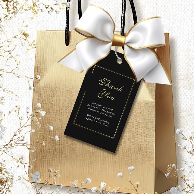 Etiqueta Para Presente White Elegante Branco de Fundo Negro Obrigado (Criador carregado)