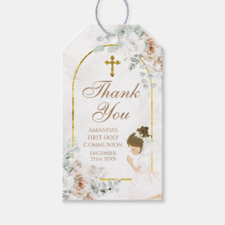 Etiqueta Para Presente White Floral Gold Cross Girl First Holy Communion