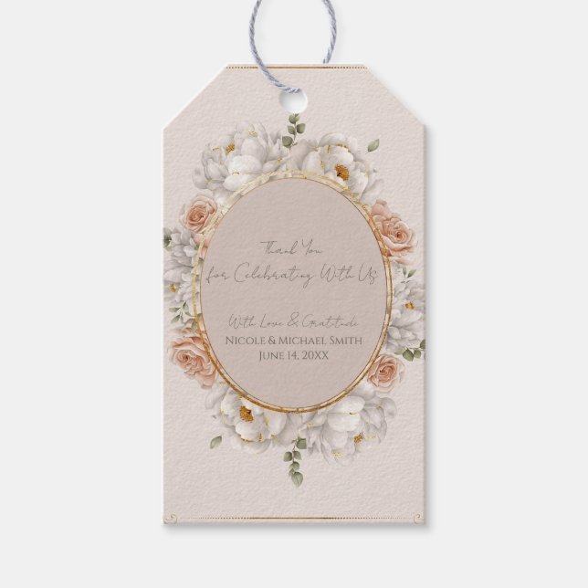 Etiqueta Para Presente White Peony & Blush Rose Floral Wedding  (Frente)
