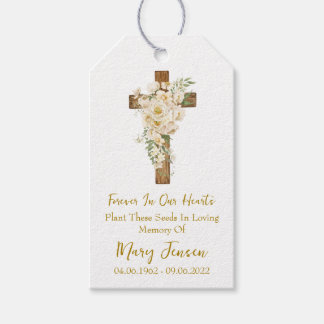 Etiqueta Para Presente White rose Cross Memorial Funeral Seed Packet 