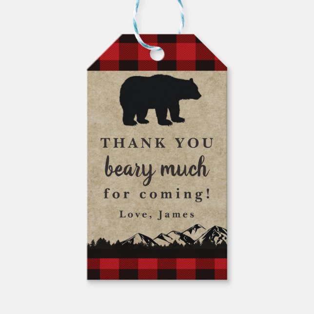 Etiqueta Para Presente Wild One Bear Flannel Lumberjack Obrigado (Frente)
