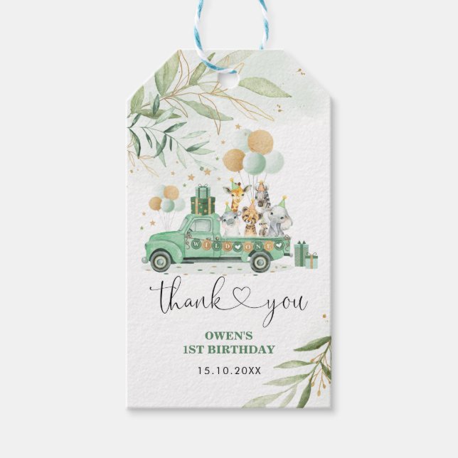 Etiqueta Para Presente Wild One Birthday Greenery Dourado Party Parade (Frente)