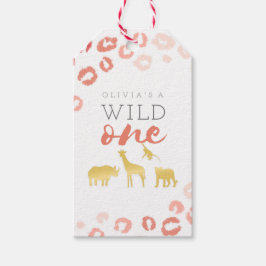 Etiqueta Para Presente Wild One Safari Rosa e primeiro aniversario Dourad
