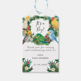 Etiqueta Para Presente Wild Parrots Tropical Exótica Chá de fraldas Verde