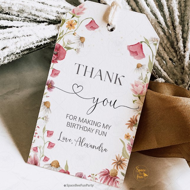 Etiqueta Para Presente Wildflower Birthday Garden Party  (wildflower birthday, garden party favor, thank you tag, birthday gift tag, floral favor tag, botanic)