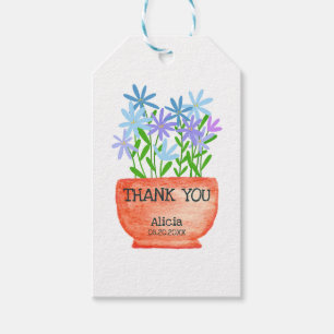 Etiqueta Para Presente Wildflower No Aniversário Botânico Do Pote Obrigad