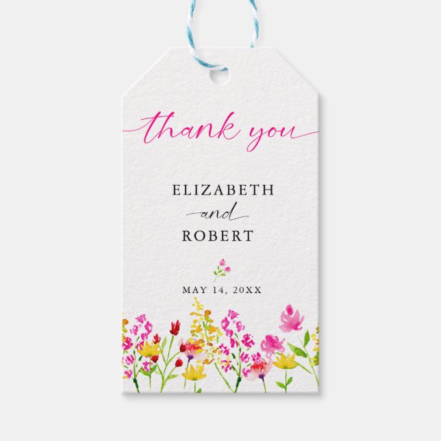 Etiqueta Para Presente Wildflower Wedding Floral Script Elegante Primaver (Frente)