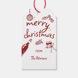 Etiqueta Para Presente Wine Tasting Holiday Christmas Party Hand-Drawn
