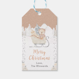 Etiqueta Para Presente Winter Bear Brown Sleigh Feliz Natal