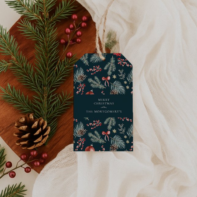 Etiqueta Para Presente Winter Botanicals Coquette Bow | Christmas (Criador carregado)