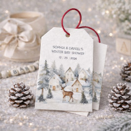 Etiqueta Para Presente Winter Deer in Village Watercolor Baby Shower